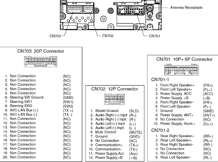 Toyota 53810 (86120-47120) Head Unit pinout diagram @ pinoutguide.com