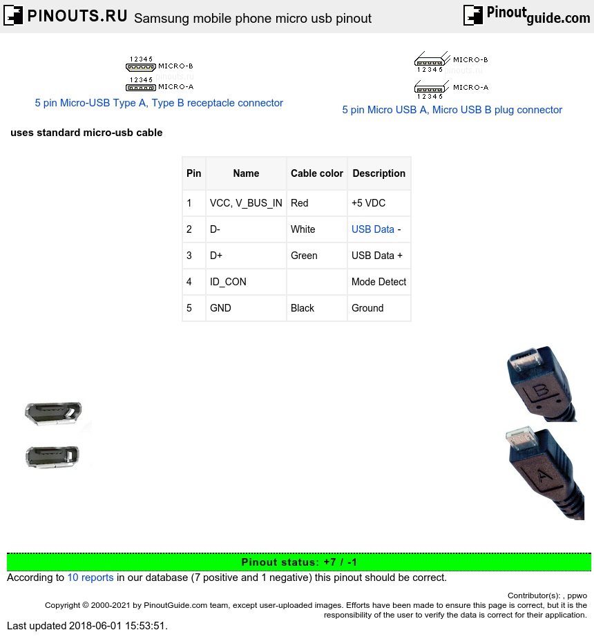 Samsung mobile phone micro usb pinout diagram