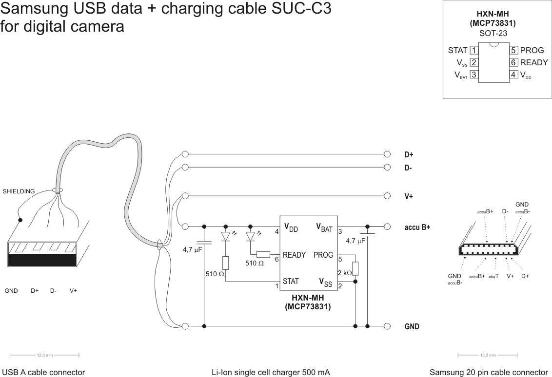 Samsung SUC-C3 usb data and charging cable pinout diagram @ pinoutguide.com