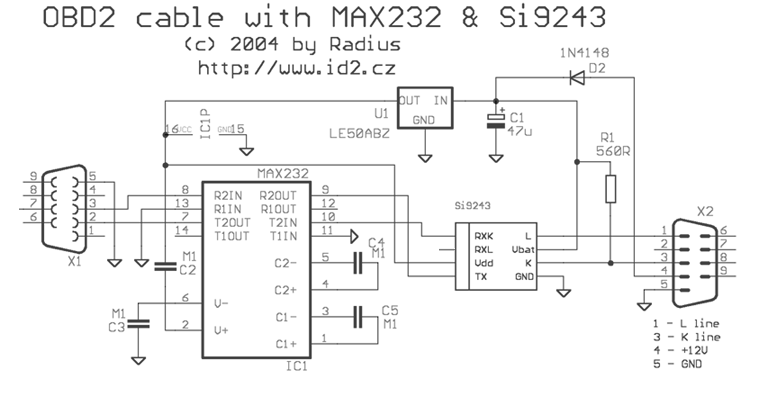 car OBD2 serial cable scheme