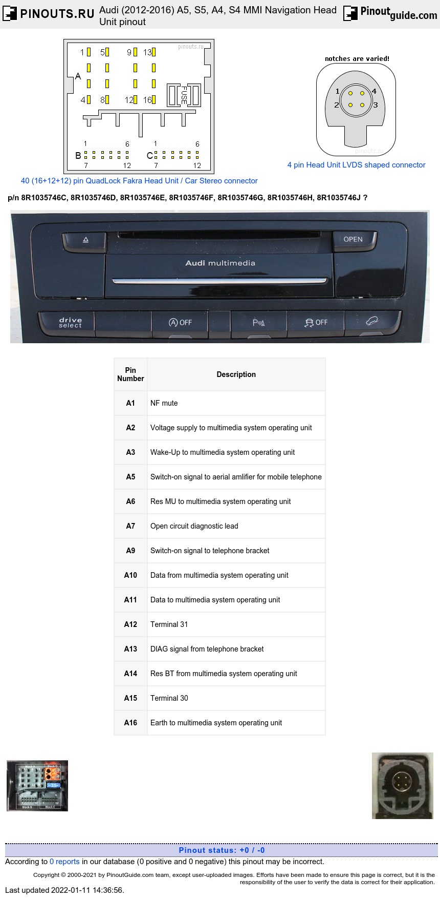 Audi (2012-2016) A5, S5, A4, S4 MMI Navigation Head Unit diagram