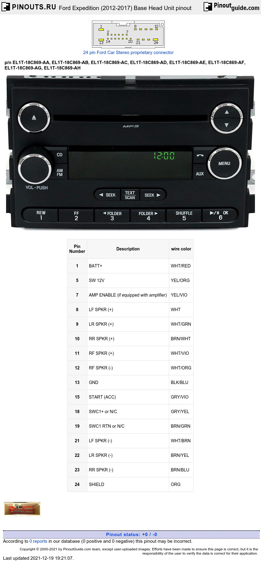 Ford Expedition (2012-2017) Base Head Unit diagram