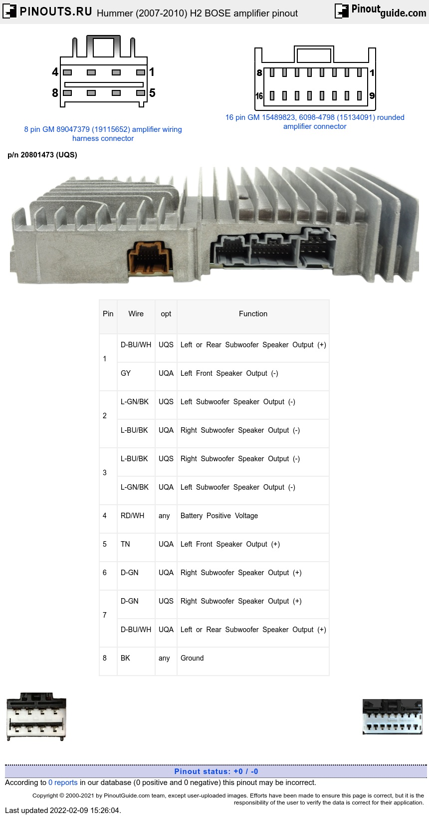 Hummer (2007-2010) H2 BOSE amplifier diagram