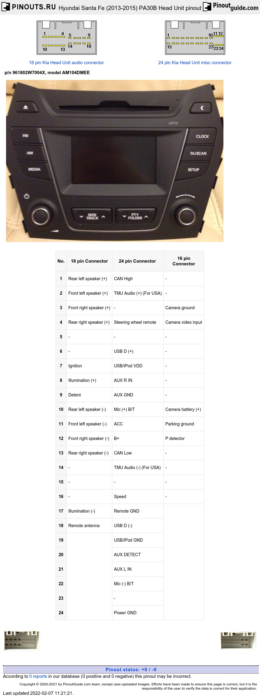 Hyundai Santa Fe (2013-2015) PA30B Head Unit diagram