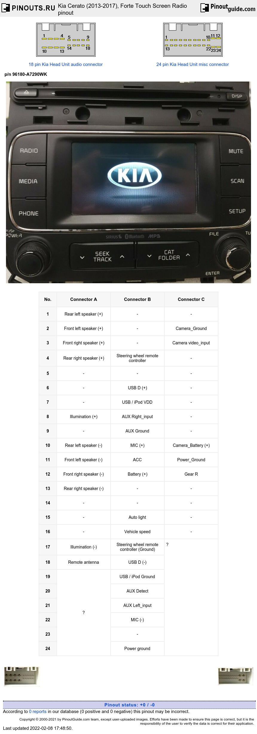 Kia Cerato (2013-2017), Forte Touch Screen Radio diagram