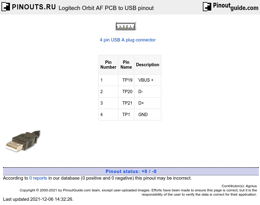 Logitech Orbit AF PCB to USB diagram