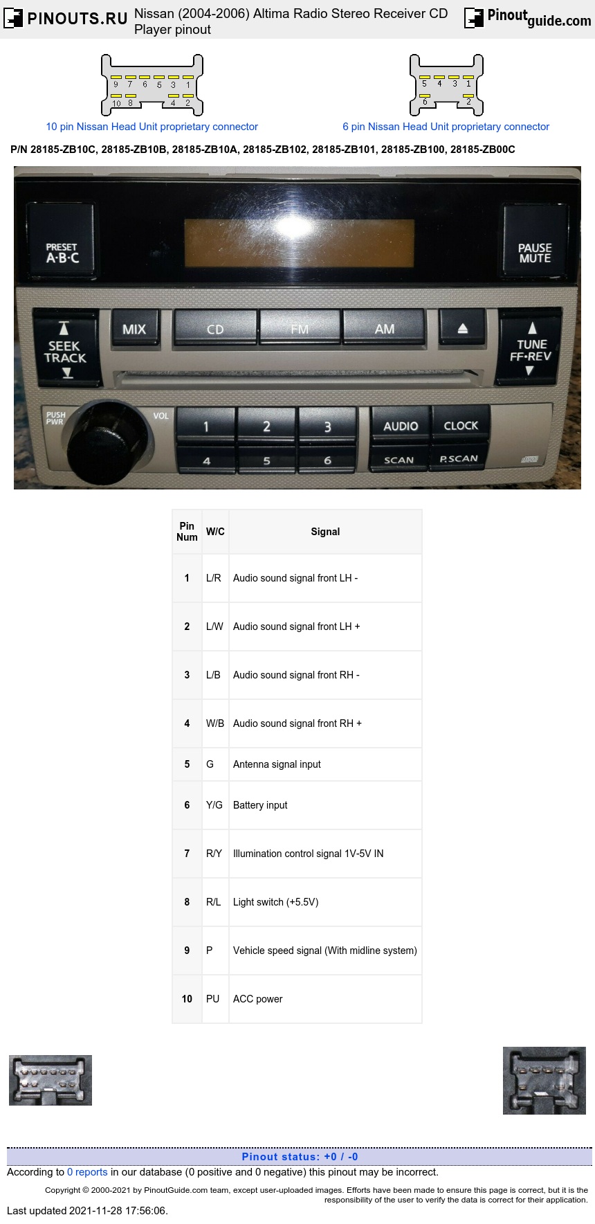 Nissan (2004-2006) Altima Radio Stereo Receiver CD Player diagram