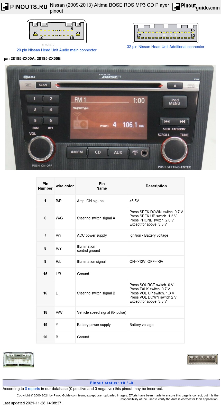 Nissan (2009-2013) Altima BOSE RDS MP3 CD Player diagram