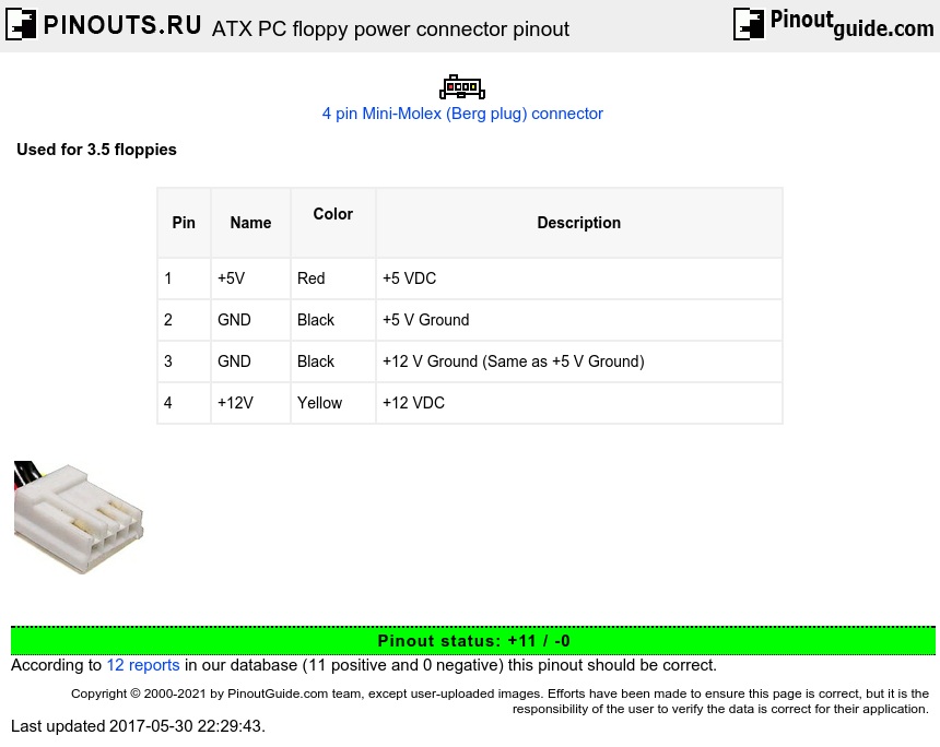 ATX PC floppy power connector diagram