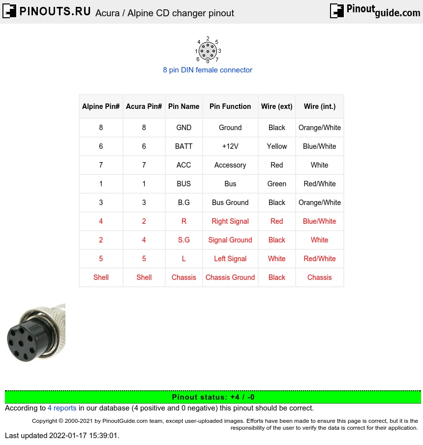 Acura / Alpine CD changer pinout and wiring @ old.pinouts.ru