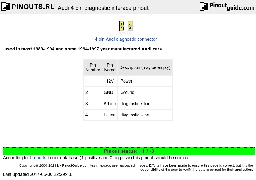 Audi 4 pin diagnostic interace diagram