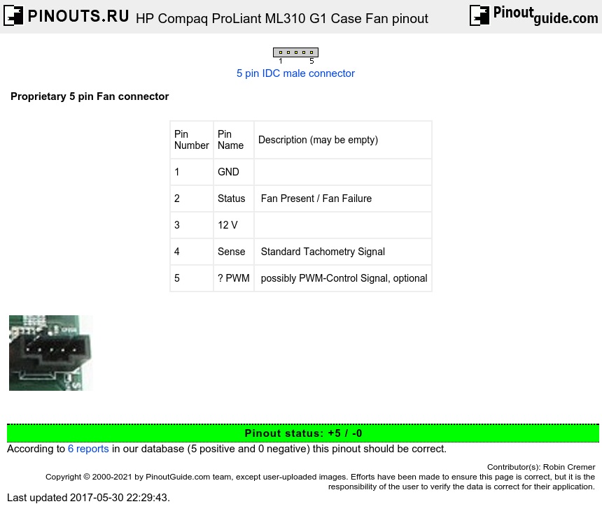 HP Compaq ProLiant ML310 G1 Case Fan diagram