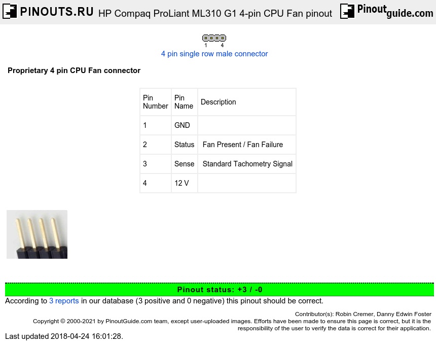 HP Compaq ProLiant ML310 G1 4-pin CPU Fan diagram