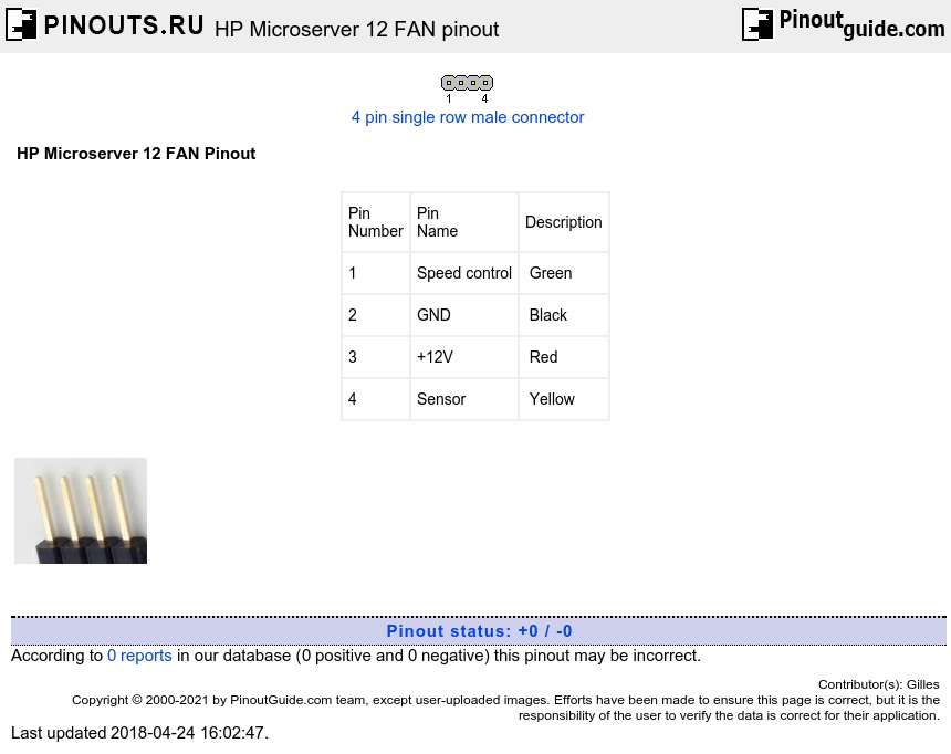 HP Microserver 12 FAN pinout diagram @ pinoutguide.com