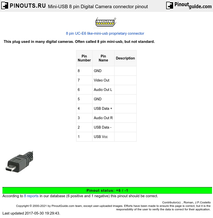 Mini Usb 8 Pin Digital Camera Connector Pinout Diagram Pinoutguide Com