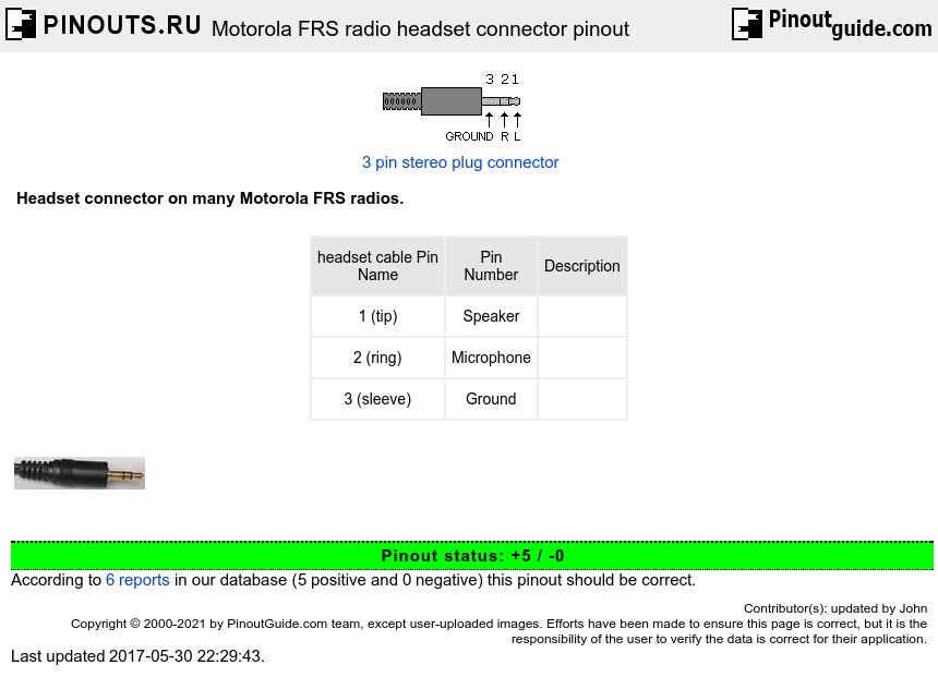 Motorola FRS radio headset connector diagram