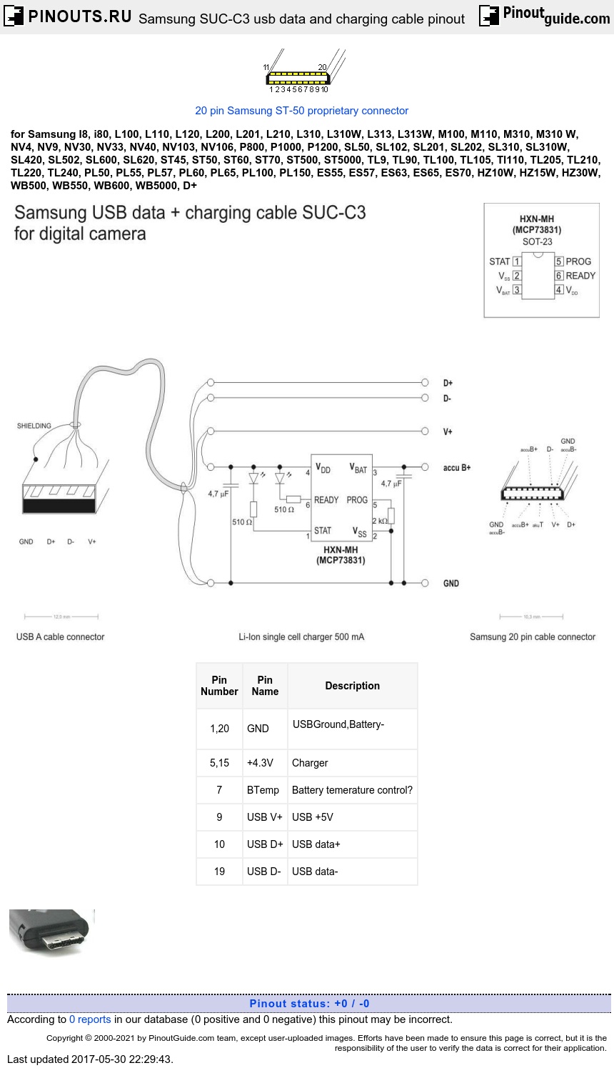 Samsung SUC-C3 usb data and charging cable diagram