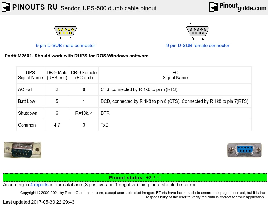 Sendon UPS-500 dumb cable diagram