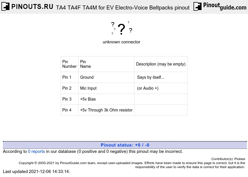 TA4 TA4F TA4M for EV Electro-Voice Beltpacks diagram
