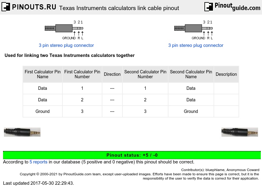 Texas Instruments calculators link cable diagram